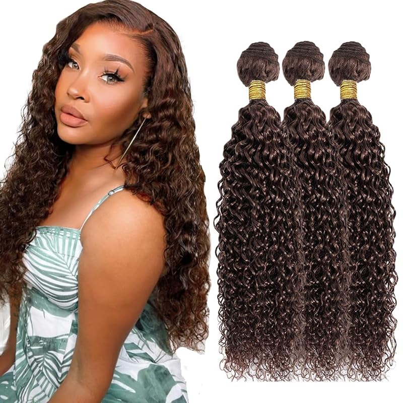 30-34 Inch Chocolate Brown Curly Wave Human Hair Bundles