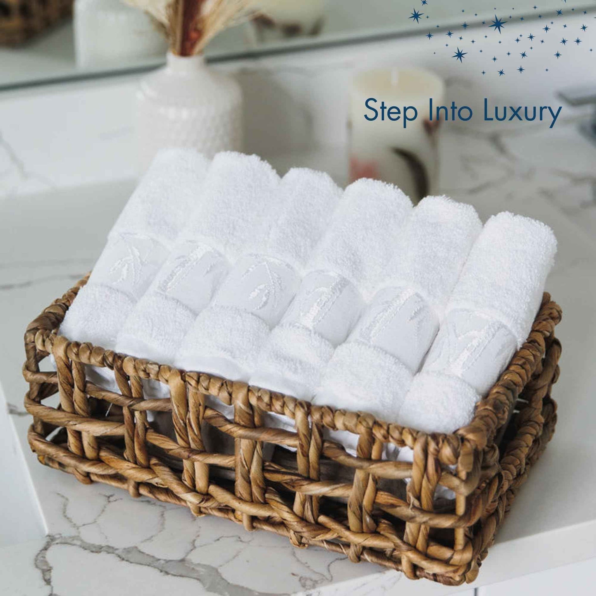 Marmaris Co. Set of 6 Luxury Wash Cloths for Your Face Viscose Bamboo & Turkish Cotton, White Wascloths