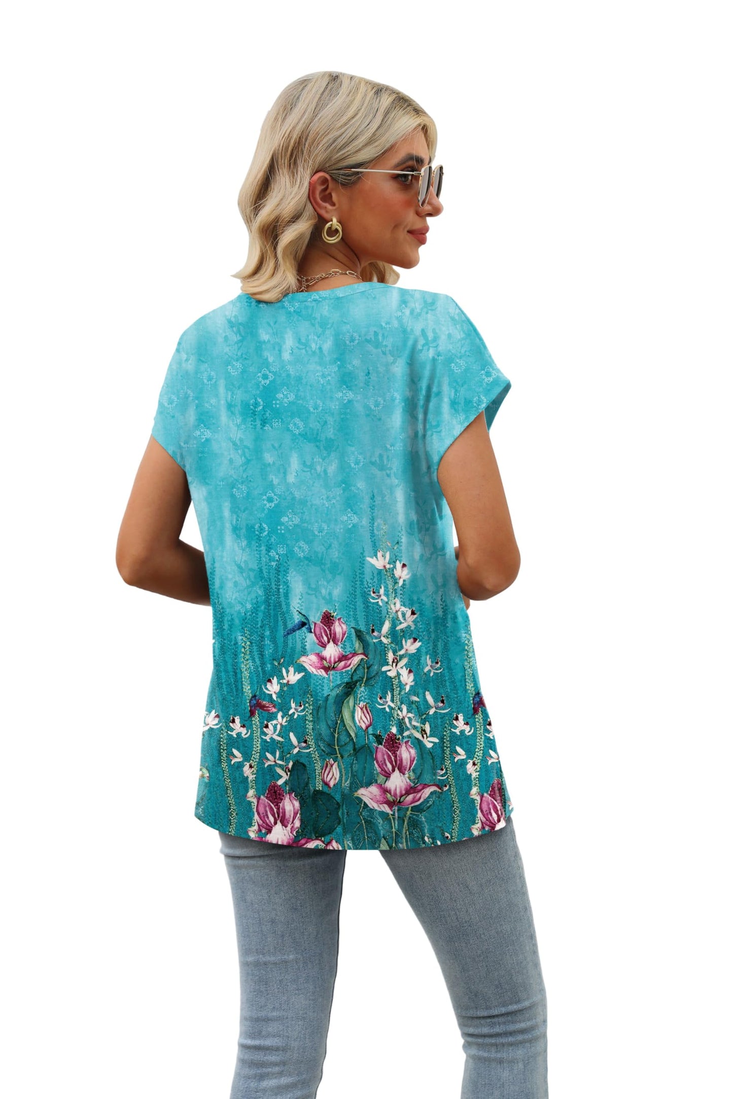 Short Sleeve V Neck Tshirts Shirts for Women Casual Cute Tops for Women Floral Shirts Pattern 10 S