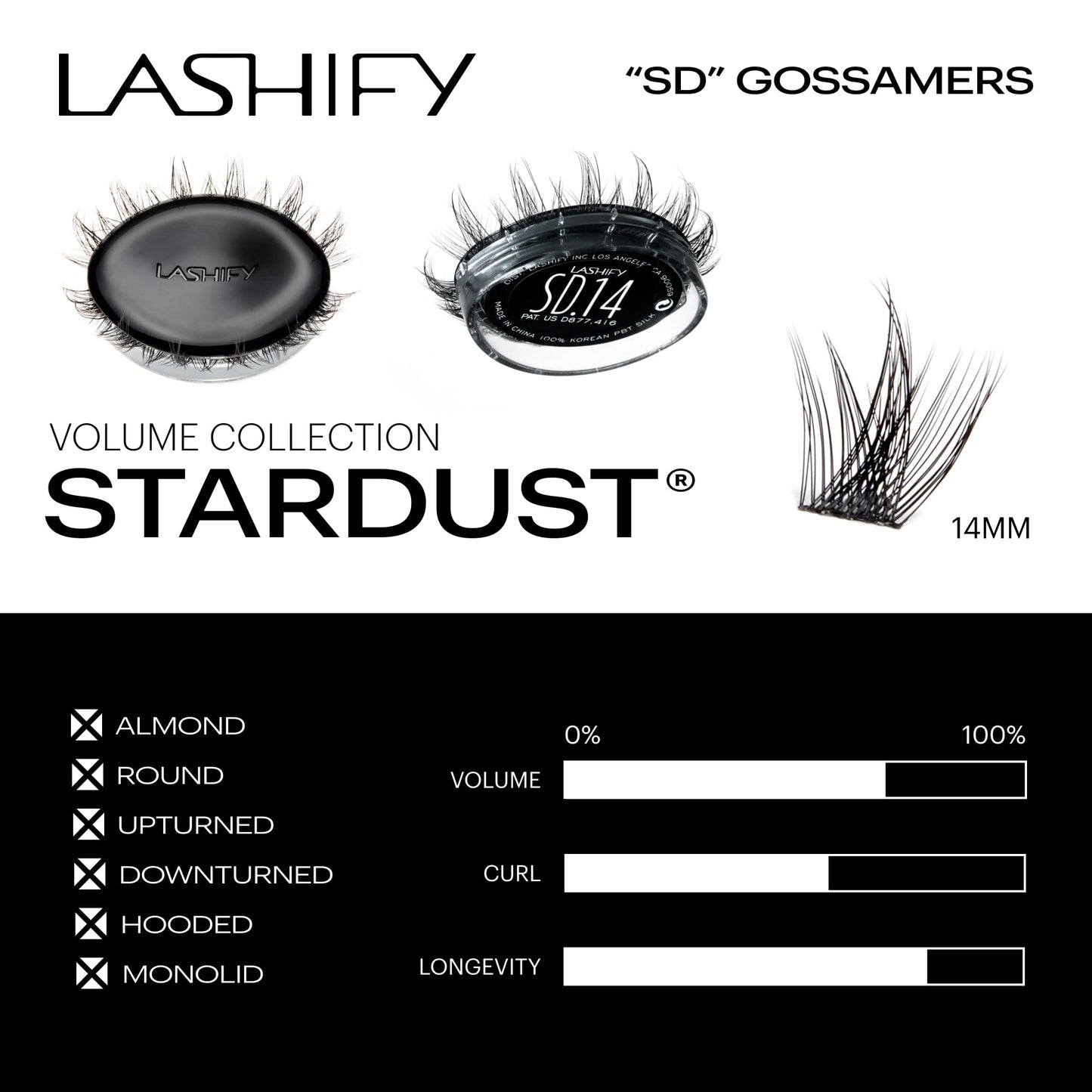 Lashify Stardust 14mm Gossamer DIY Eyelash Extensions Refill, The Multi-Length Multi Layered Lash, Thin Fibers of the Classic "C" Style, Black, Easy False Lashes