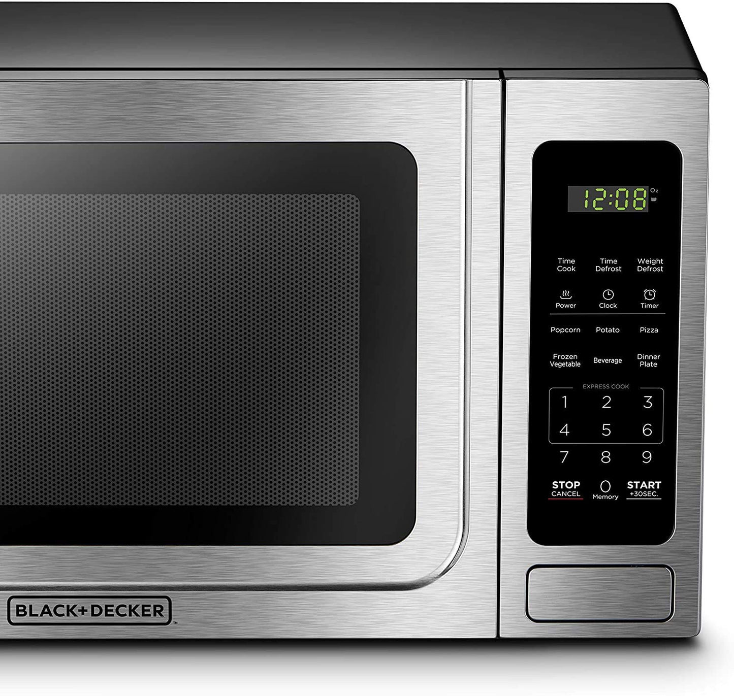 BLACK+DECKER EM036AB14 Digital Microwave Oven with Turntable Push-Button Door, Child Safety Lock, Stainless Steel, 1.4 Cu.ft