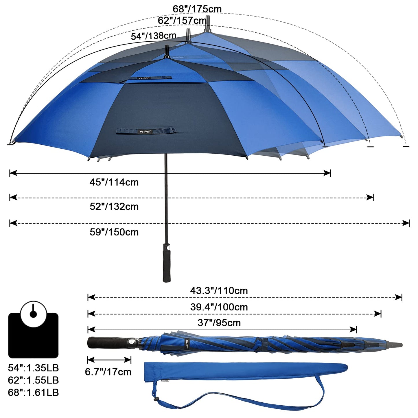 G4Free 54 Inch Automatic Open Golf Umbrella Windproof Extra Large Oversize Double Canopy Vented Windproof Waterproof Stick Umbrellas for Men (Dark Blue/Sapphire)