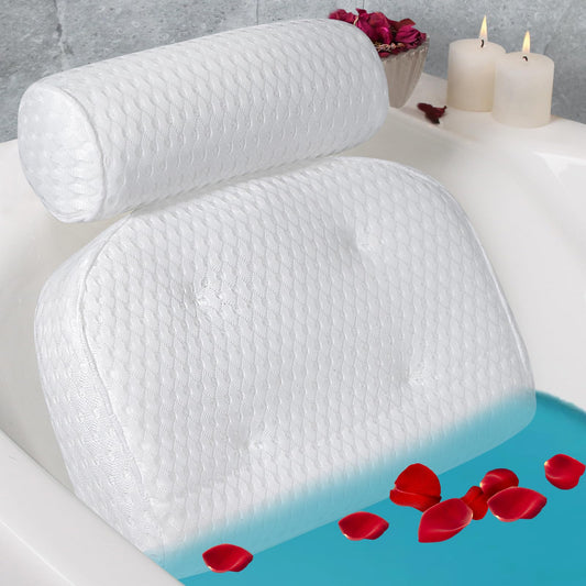 Herolland Bath Pillow for Tub,Bathtub Pillow,Bath Pillows for tub Neck and Back Support,Strong Suction Waterproof Headrest, Cushion Rest for Curved or Straight Tubs, Spa Accessories, White