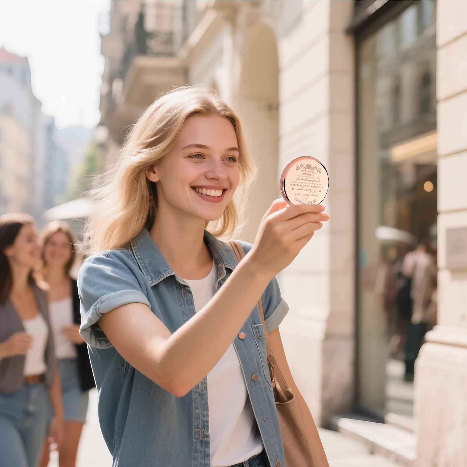 GAOLZIUY Cousin Gifts for Women Cousin Birthday Gifts Rose Gold Compact Mirror Gifts for Cousin Sister Birthday Christmas Graduation Gifts for Best Cousin Pocket Makeup Mirror