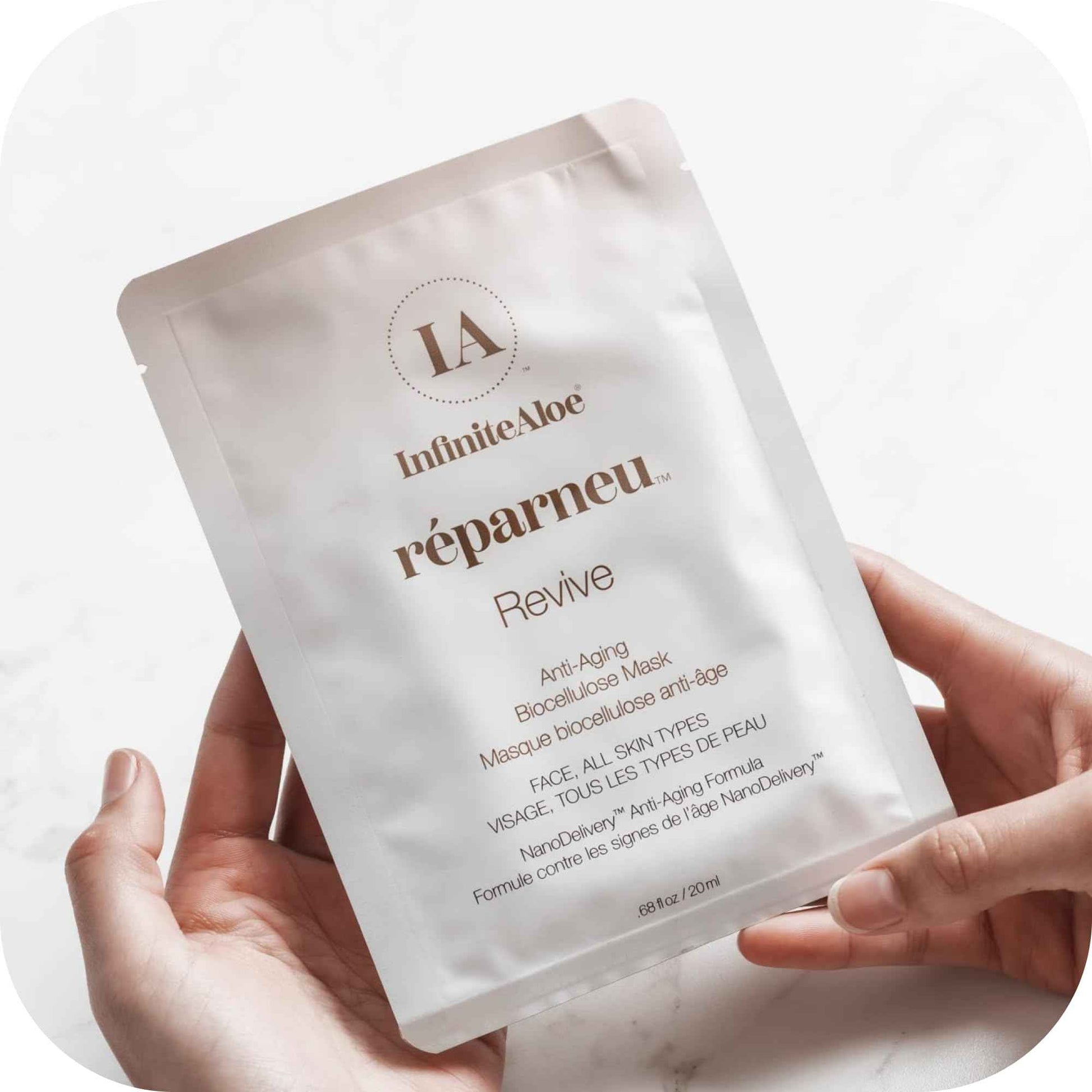 InfiniteAloe Biocellulose Fiber Face Mask, réparneu Revive Anti Aging Face Mask