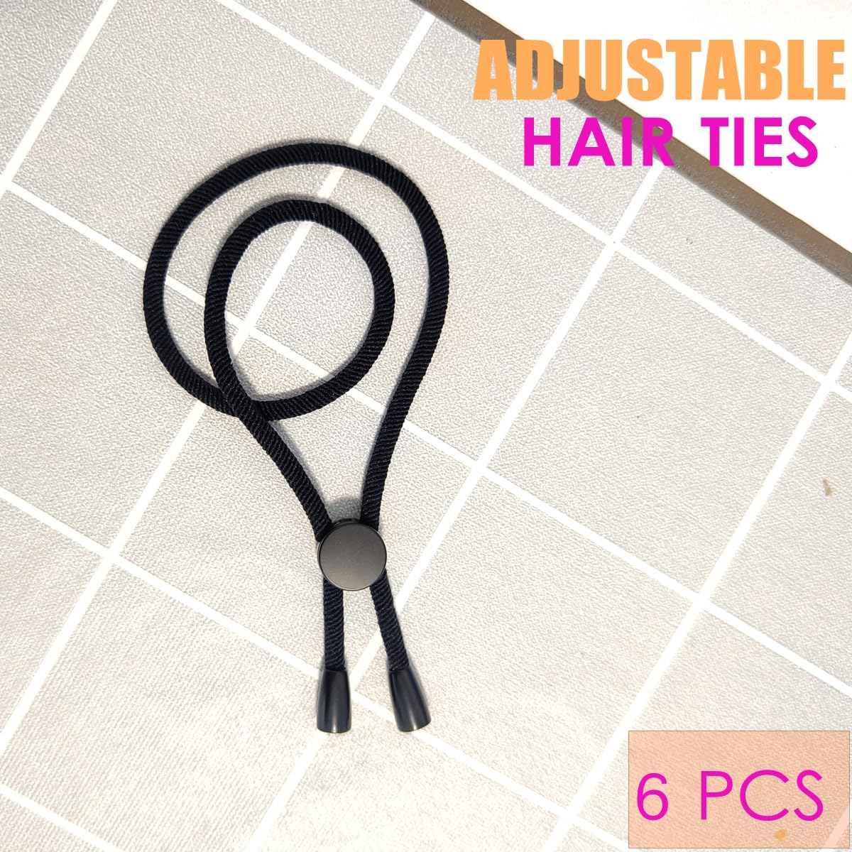 6PCS NEW Snap Natural Curly Long Hair Ties - Adjustable Connectable Rope for Afro Puff Ponytails