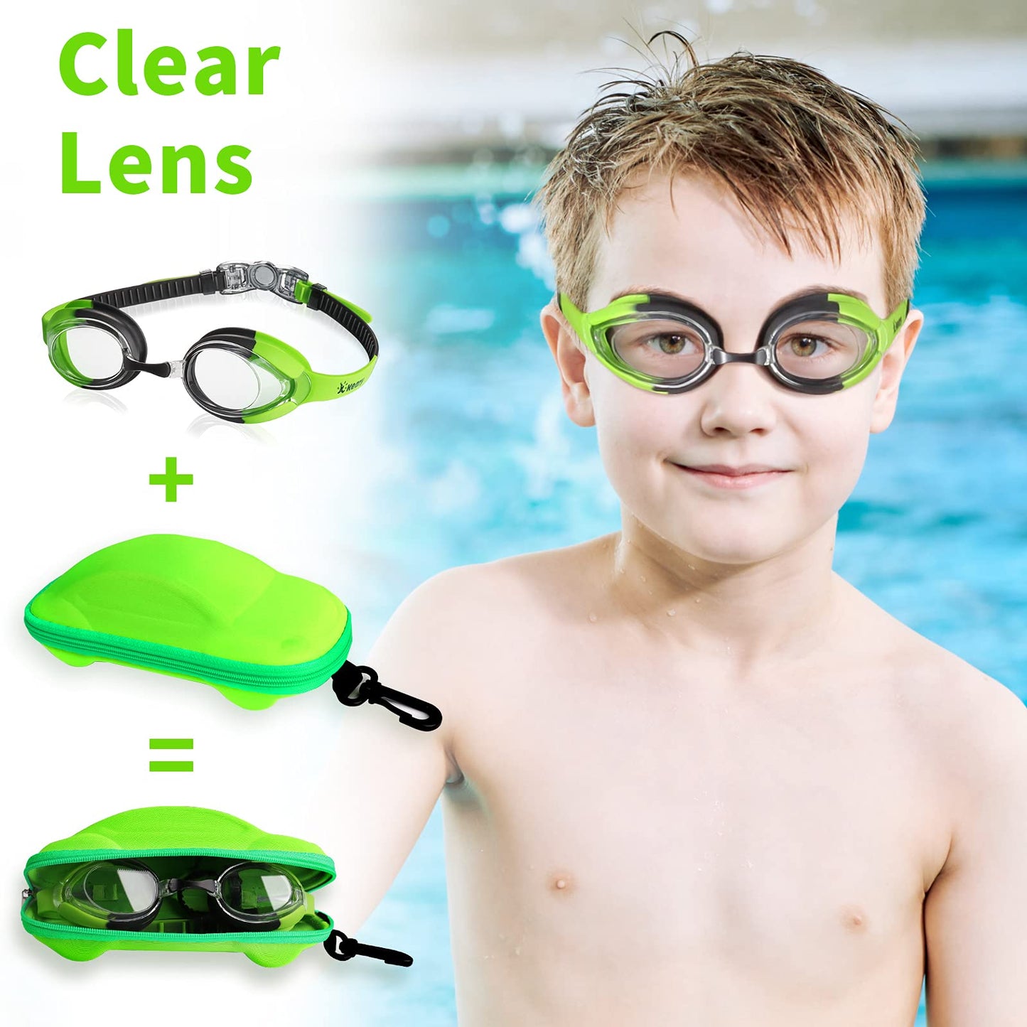 Keary Kids Swim Goggles Swimming Goggles for Toddler Children Girls Boys Youth, Anti-Fog Waterproof UV Protection Crystal Clear Vision Flat Lens Water Pool Goggles with 3 Nose Piece, Boy Kids Goggles