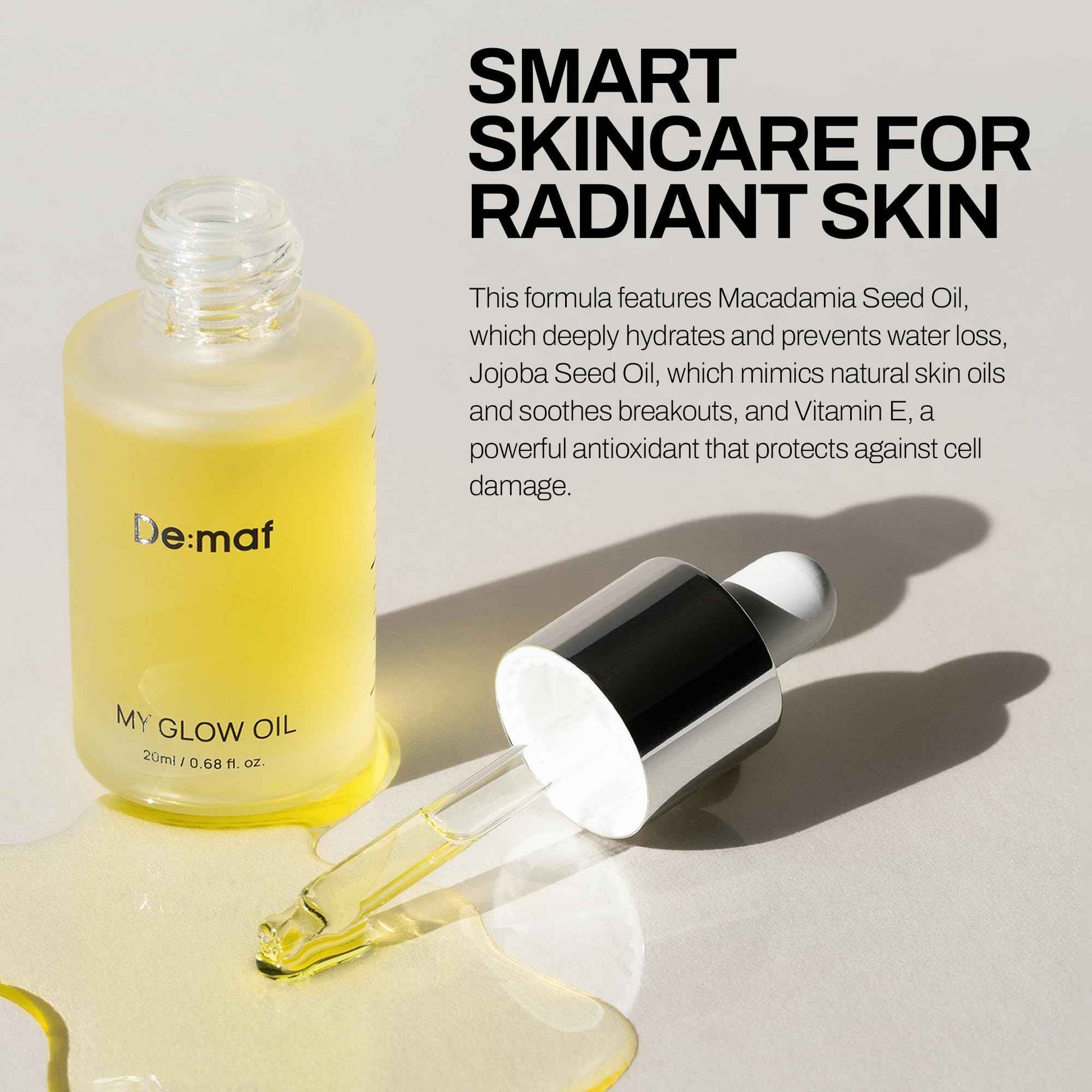 De:maf My Glow Oil – 100% Natural Face Oil for Sensitive & Oily Skin, Hydrating & Non-Comedogenic with Jojoba, Macadamia & Vitamin E – Lightweight Facial Oil for Dry Skin