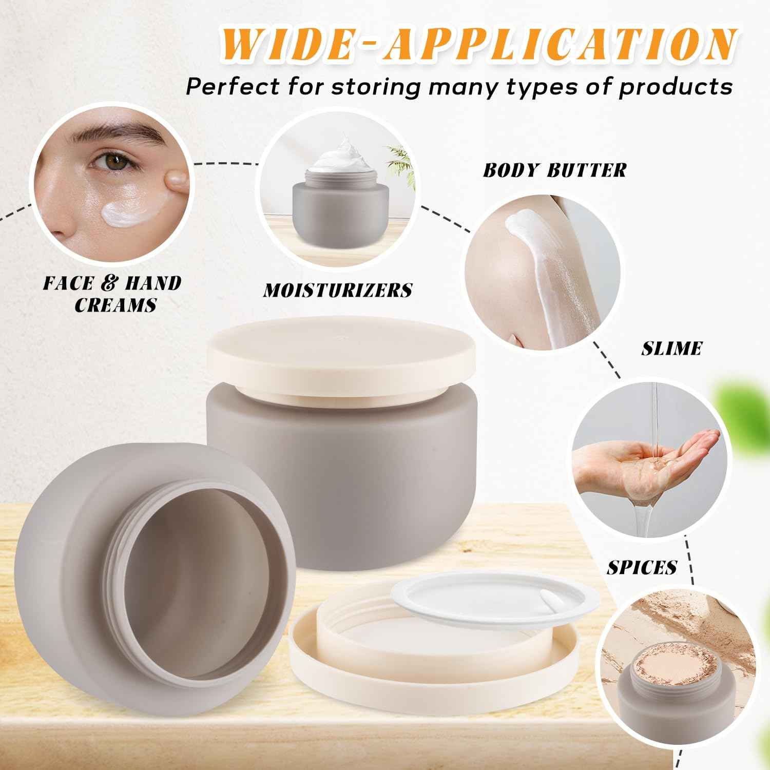 4 Pack 8 OZ Plastic Jars Round Cosmetic Container with Lids,Wide Mouth Soft Slime Jars for Lotion,Hand Cream,Ointments,Makeup,Body Butter,Rhinestone,Samples Pot Travel Make Up Storage (Grey)