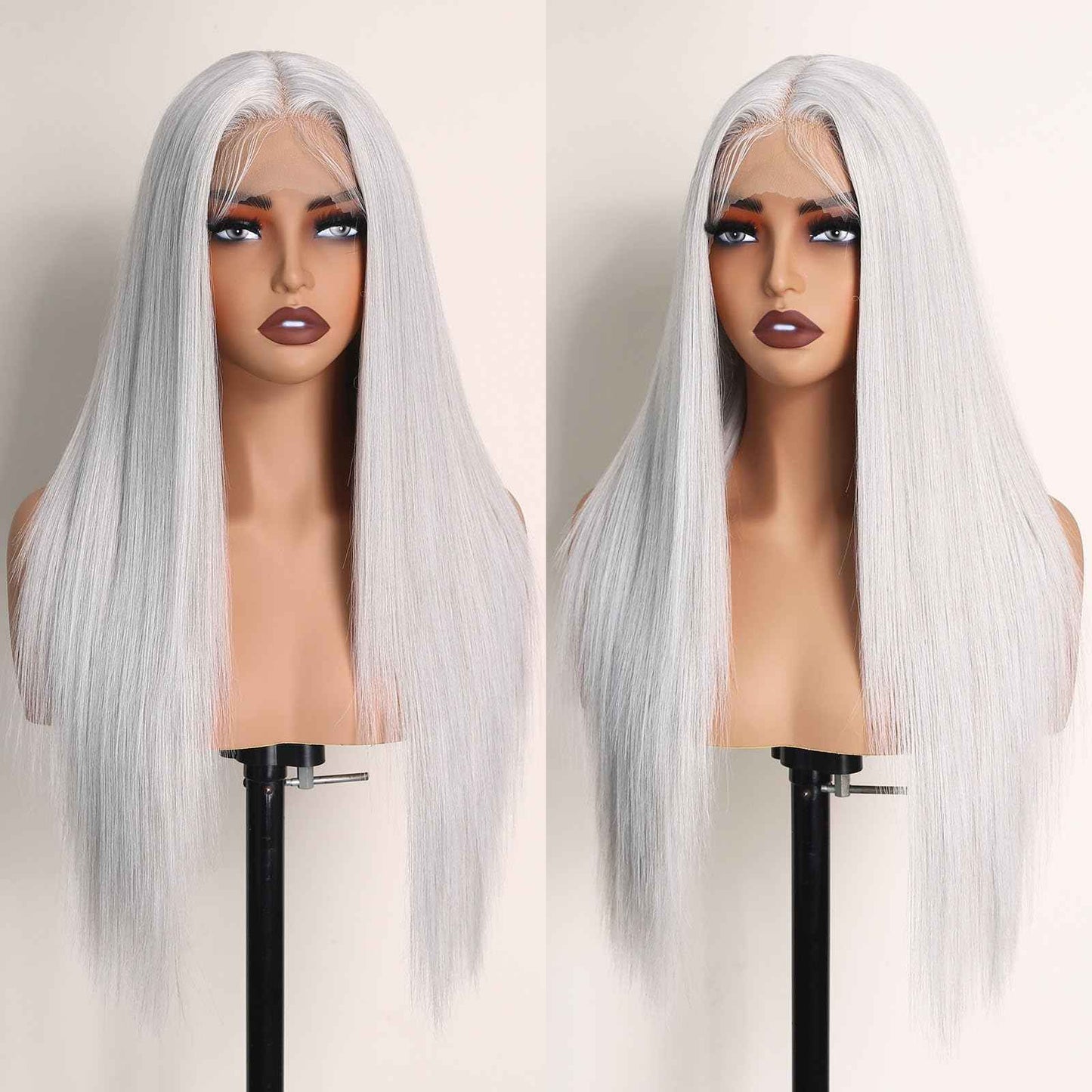 X-TRESS White Blonde Light Grey Glueless Lace Front Wig Pre Plucked Middle Part Straight Synthetic Lace Frontal Wigs 26 Inch Platinum Blonde Wigs