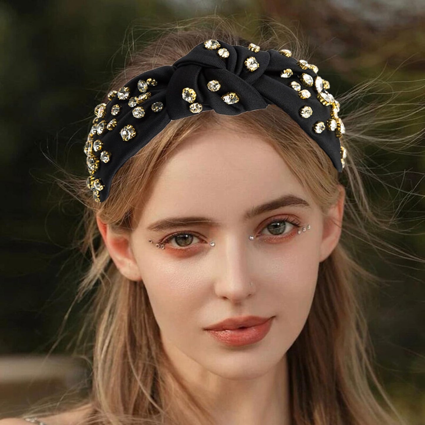 SZJULR Knotted Headband for Women Sparkle Wide Mixed Rhinestone Crystal Headbands Black Hairband Top Knot Headbands Luxury Fashion Wide Ladies Hair Accessories for Girls