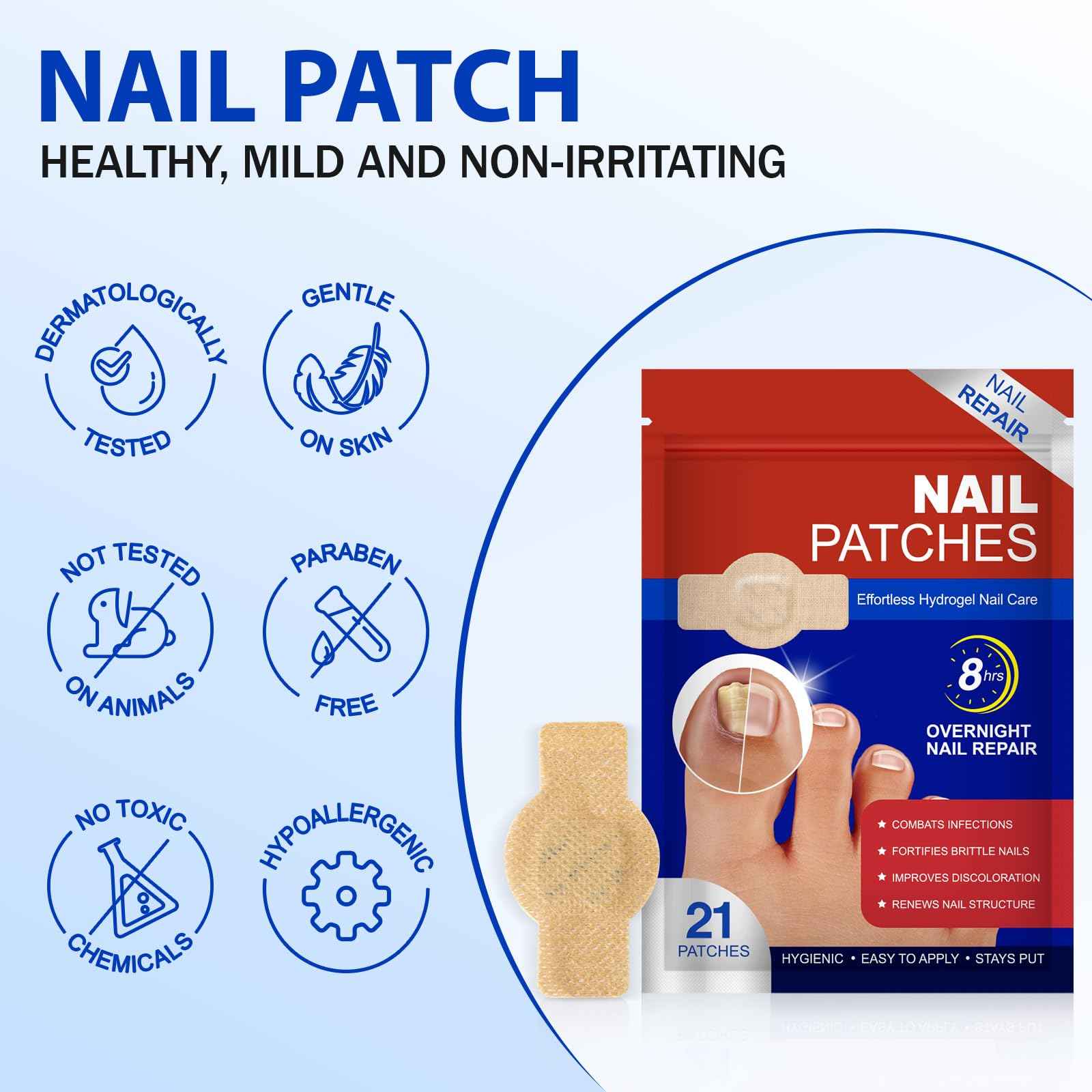 Nail Patches 42 PCS - Nail Treatment Patches Extra Strength for Damaged Nails, Nighttime Nail Patches for Women & Men, Easy to Apply