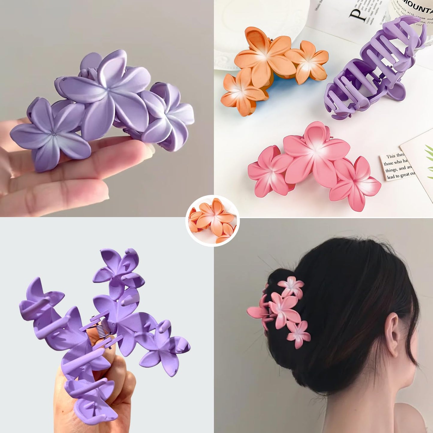 Generic Flower Hair Accessories Set: 9 Large Claw Clips for Thick Hair, Floral Clips for Women and Girls, Cute Gift Set in Purple, Pink, Orange