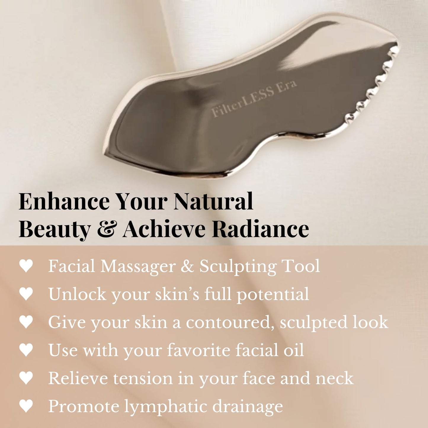 FilterLESS Era The Detailer Stainless Steel Gua Sha Tool | Face Massager & Sculpting Tool for Jawline & Lymphatic Drainage