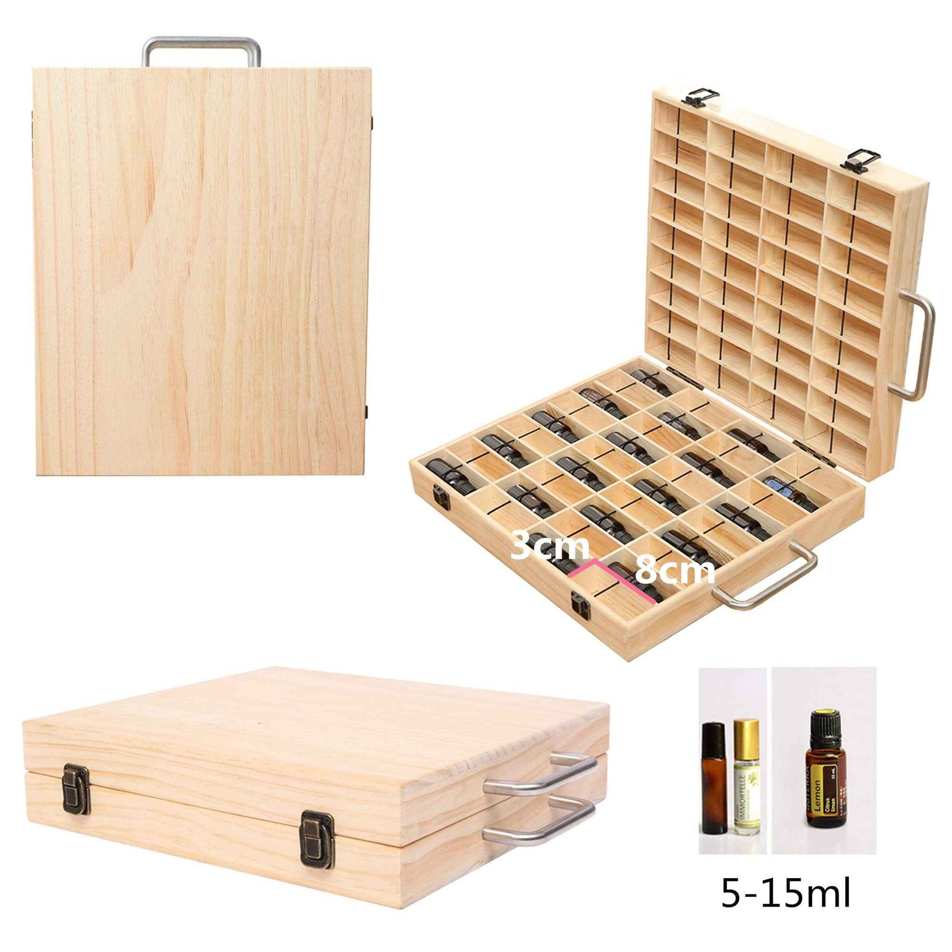 VolksRose Essential Oil Storage Wooden Box, 72 Slots for 5-15ml Essential Oil Roller Bottles, Carrying Case Display Large Organizer Gift Box Container for Travel, Presentation, Nail Polish, Makeup