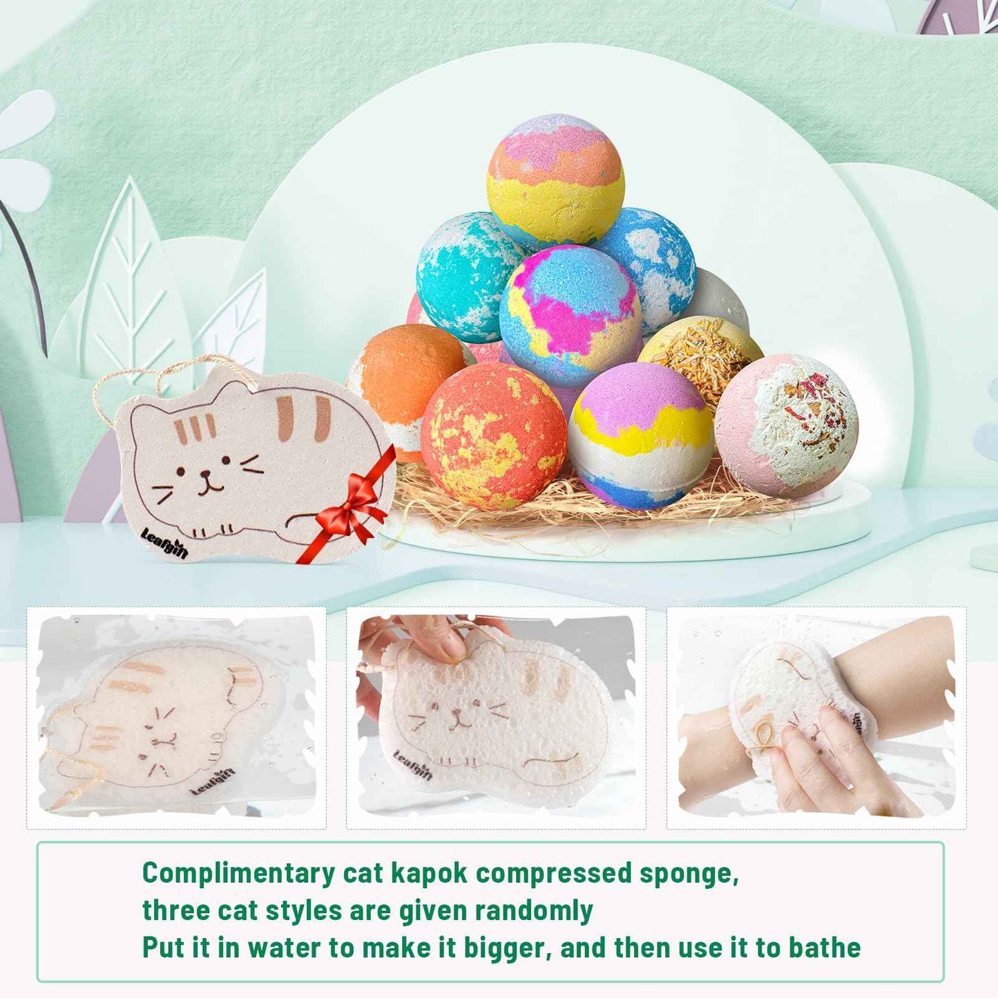 Leafgift Bath Bombs Gift Set, 12pcs Handmade Bath Fizzies with Natural Sea Salt Cocoa & Shea Butter, Perfect for Bubble Bath Spa, Moisturizing Dry Skin, Stress Relief, Best Gift for Women, Men