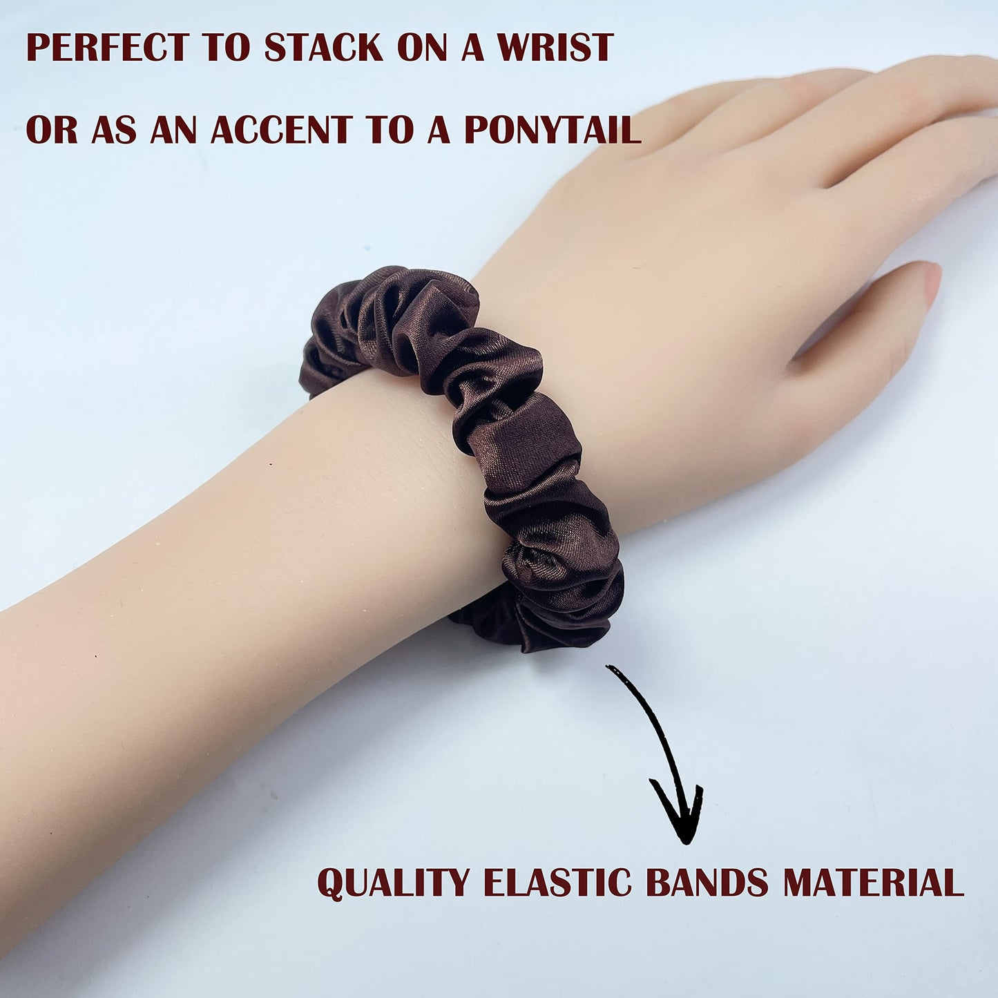 Firecolor Chic 17 PCS Satin Hair Ties Skinny Silk Scrunchies Soft Fancy Scrunchy Fashion Hair Elastics Bands Cute Ponytail Holders Hair Accessories Women Girls No Damage (Dark Chocolate)