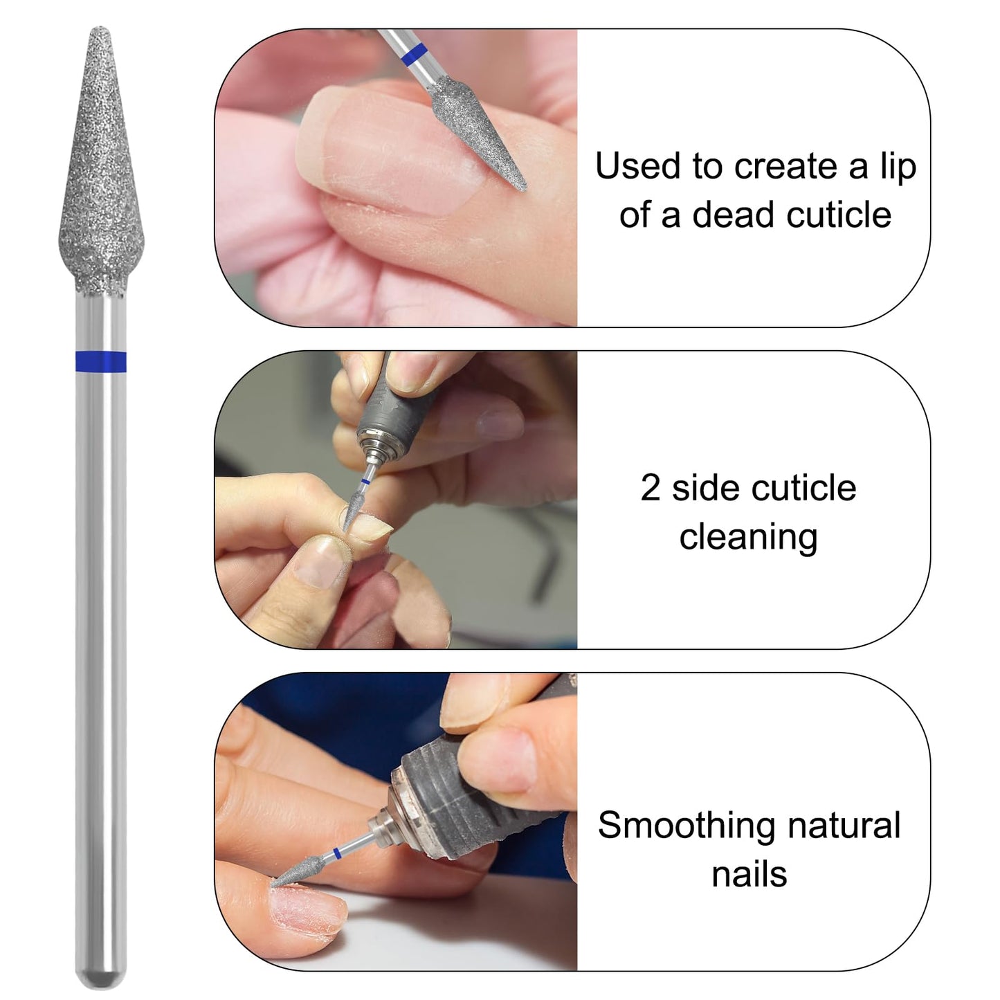 Vnjaoi Diamond Safety Bits Small Tapered Electric Nail Drill File Cuticle Cleaner Tool for Acrylic Nails Rotary Nail Drill Machine Manicure Pedicure Polishing (Medium)