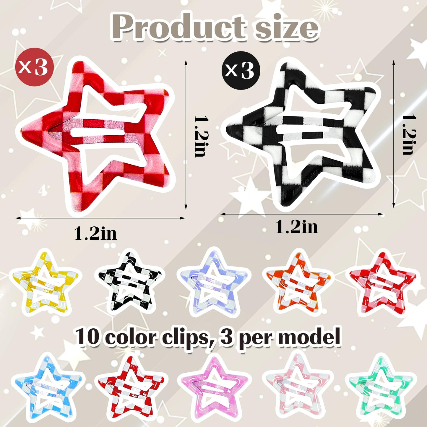 30Pcs Checkered Star Y2K Aesthetic Metal Snap Hair Clips and Barrettes for Women - Cute Non-Slip Kawaii Accessories for Braids and Girls