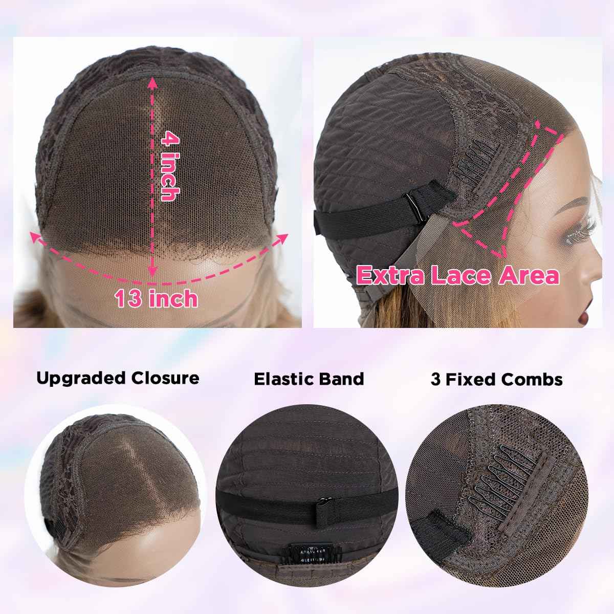 Rebecca Beauty Highlight Ombre Bob Lace Front Wigs Human Hair Upgraded 4x4 Closure Bob Wig 12 Inch Pre Plucked Short Straight Bob Wig for Black Women (Color TTPI4/27)