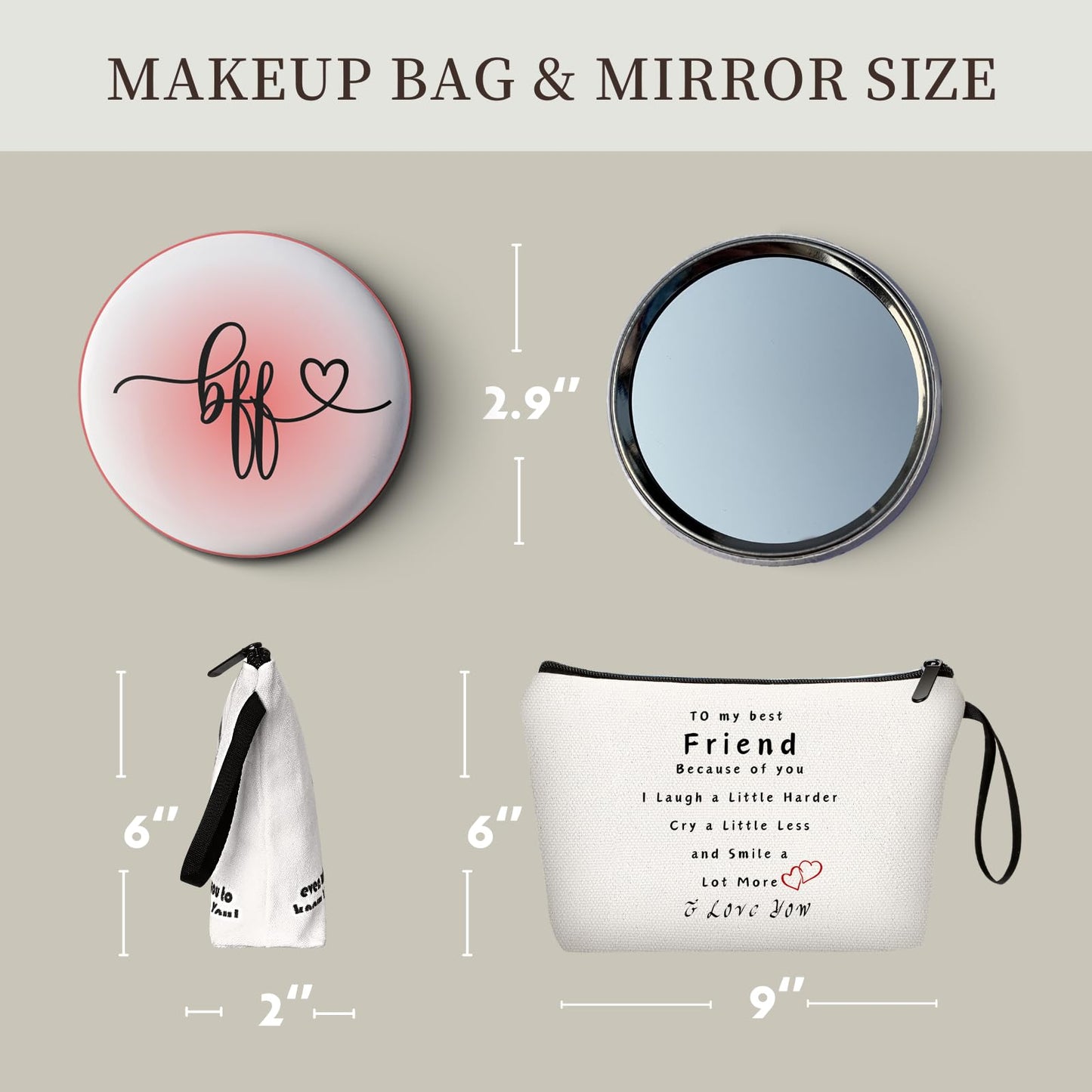 KONSOM Friends Gifts,Gifts for Friends,Sister Birthday Gift Ideas,Besties Gifts for Women,Makeup Bag with Mirror,Women Birthday Gift Ideas,Unique Gifts for Women,Funny Gifts