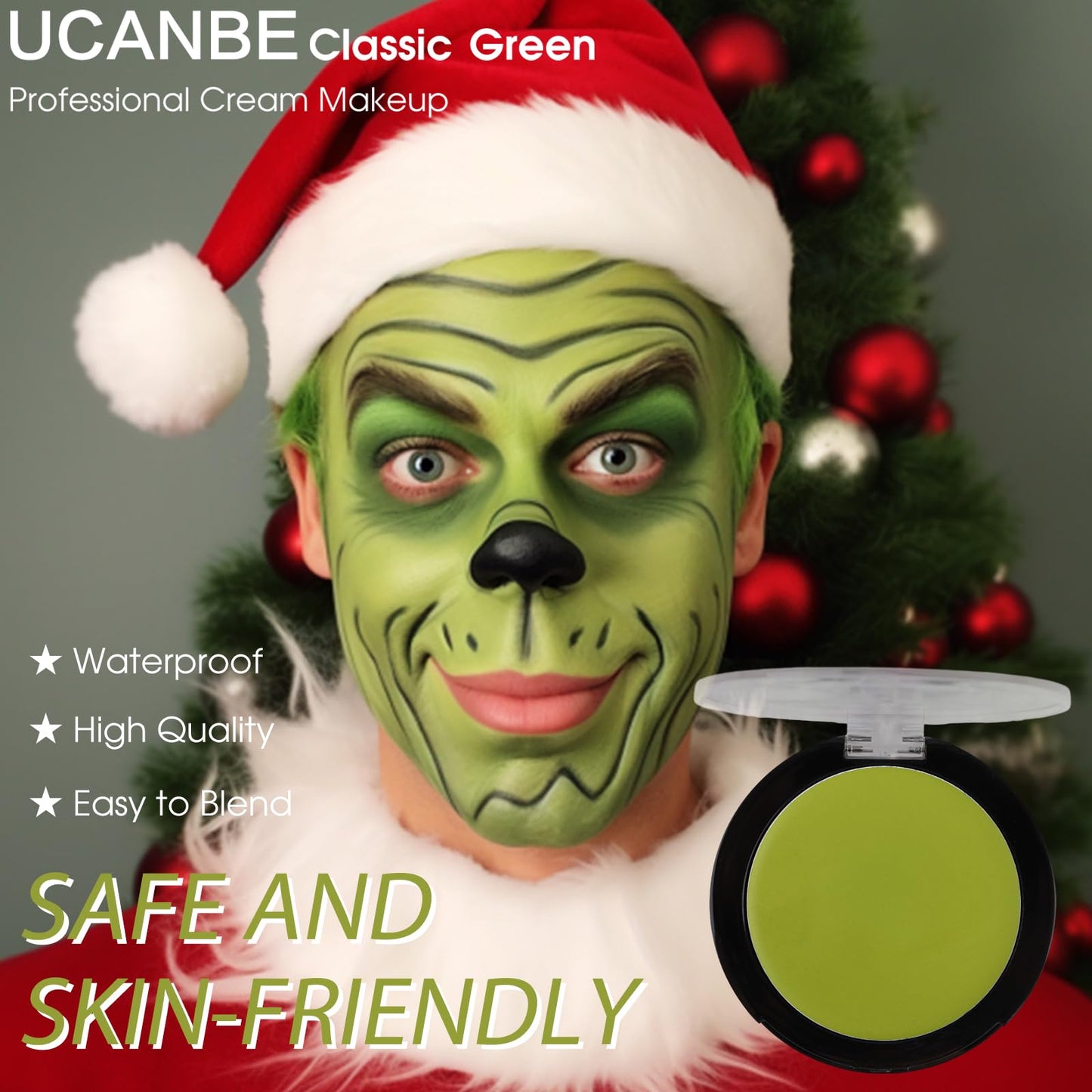 UCANBE Ogre Green Face Body Paint Makeup Foundation, Professional Cream Greasepaint, Non-Toxic Face Painting Kit for Halloween SFX Cosplay, Joker Zombie Witch Monster Costume & Stage Makeup