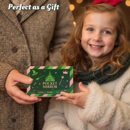 Attyxfica 2 Pcs Witch Pocket Mirrors – Witch Compact Makeup Mirror with Hat, Broom & Crown Wand Design, Movie or Musical Theatre Merch Stuff Gifts for Women & Girls (Rose Gold)