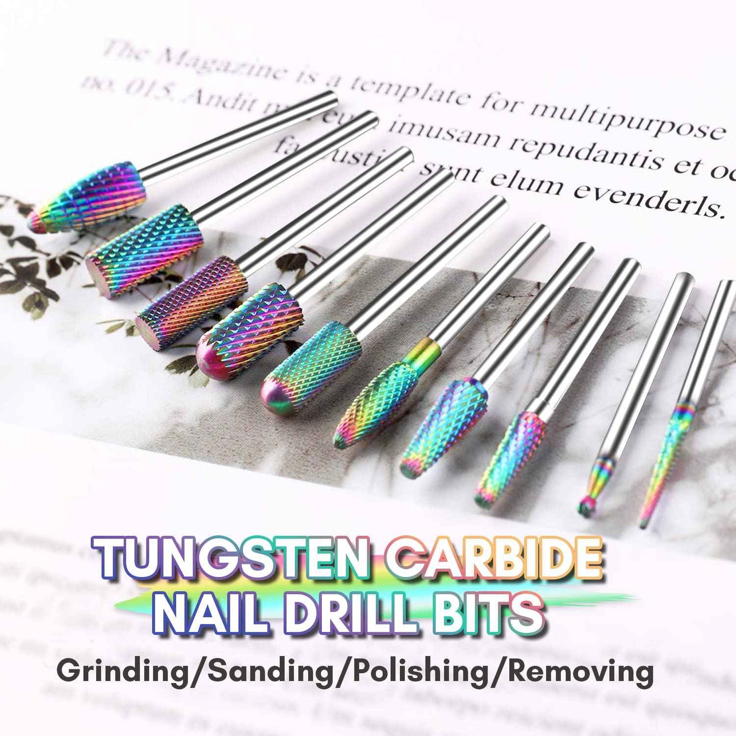 Makartt Nail Drill Bits Set:10Pcs Dimond Tungsten Carbide Nails Bits,3/32 Inch for Acrylic Gel Nails Cuticle Tools,Remove Acrylic Poly Nail Gel Nail Polish B-36,Bit Kit Manicure Pedicure Home Salon