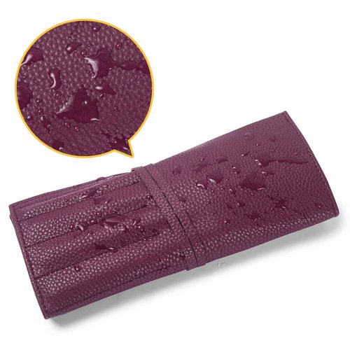 Bird&Fish Makeup Brush Case Travel, makeup brush bag，silicone case roll up bag,Rolling Bag Storage Case PU Leather,Holder Organizer Brushes Pouch Cosmetic Bag for Travel (New Crimson)