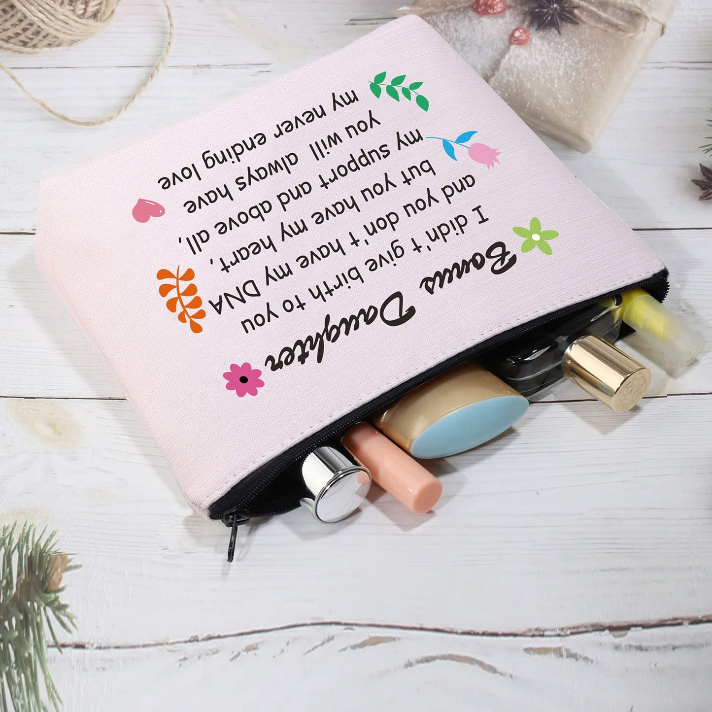 CMNIM Bonus Daughter Gifts Makeup Bag Step Daughter Gift from Mom Gift for Daughter In Law Cosmetic Bag Adoption Daughter Gifts You Will Always Have My Never Ending Love