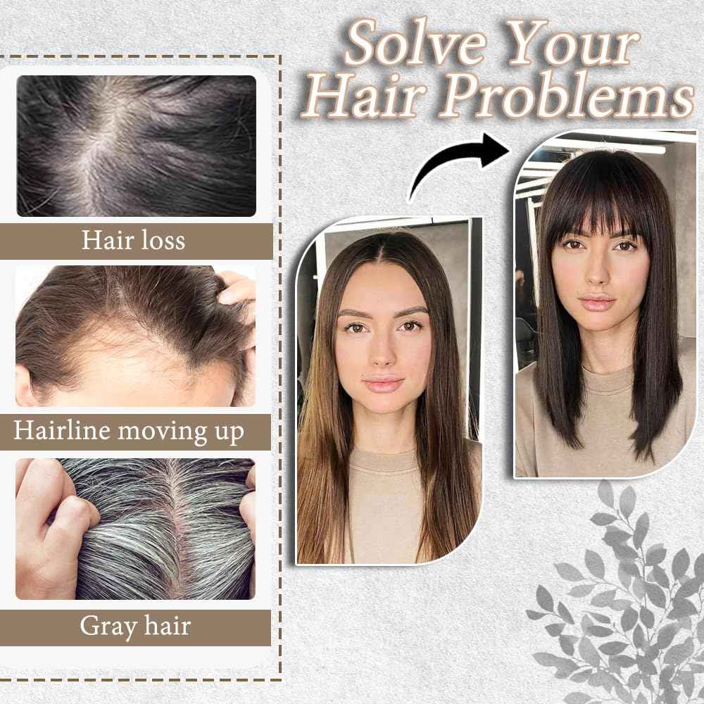 HVVZOY Hair Toppers for Women Real Human Hair, 3D Cover Clip in Bangs Realistic Scalp Line Human Hair Toppers for Women with Thinning Upgrade Basement with Bangs (1B, 3D Wispy Bangs 5x9)