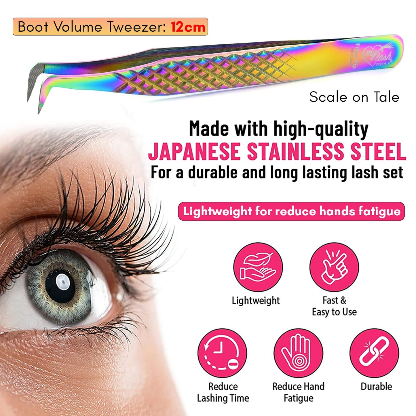 My Lash Tools Lash Tweezers For Eyelash Extension Precision Fiber Tip Lash Tweezers for Eyelash Extensions 90 Degree Mega Volume Boot tweezers for women | Stainless Steel Lashing Tweezers (Rainbow)