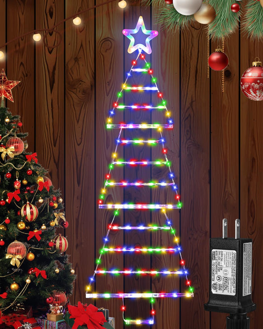 MUYUN Outdoor Christmas Decorations Lights 4.6ft 175 LED Christmas Tree Ladder Lights with 8 Lighting Modes&Memory Function,Waterproof Christmas Tree Lights for Indoor Outdoor Home Wall Window