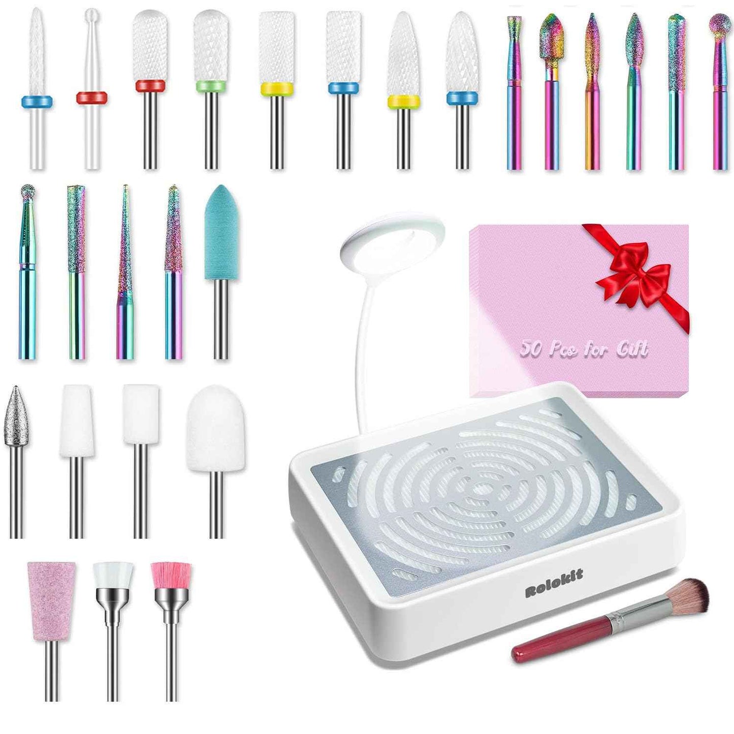 Nail Dust Collector Nail Tech & 26PCS Nail Drill Bits Set, 3/32 Professional Nail Bits Vacuum Dust Collector