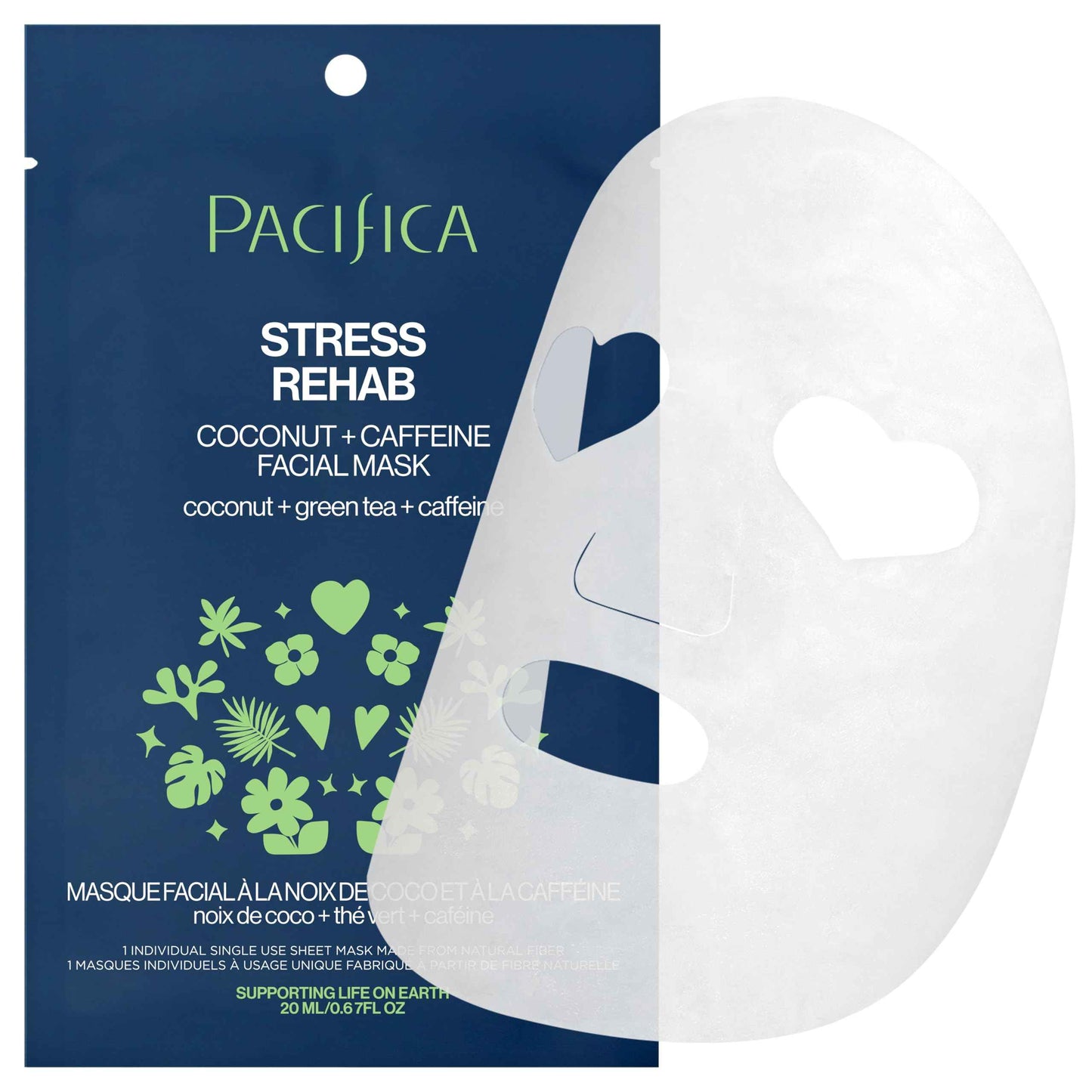 Pacifica Beauty Skin Rehab Coconut and Caffeine Facial Mask, Skincare, Green Tea, Puffiness, Face Mask, Sheet Mask, Face Care, All Skin Types, Vegan (6 Sheets)