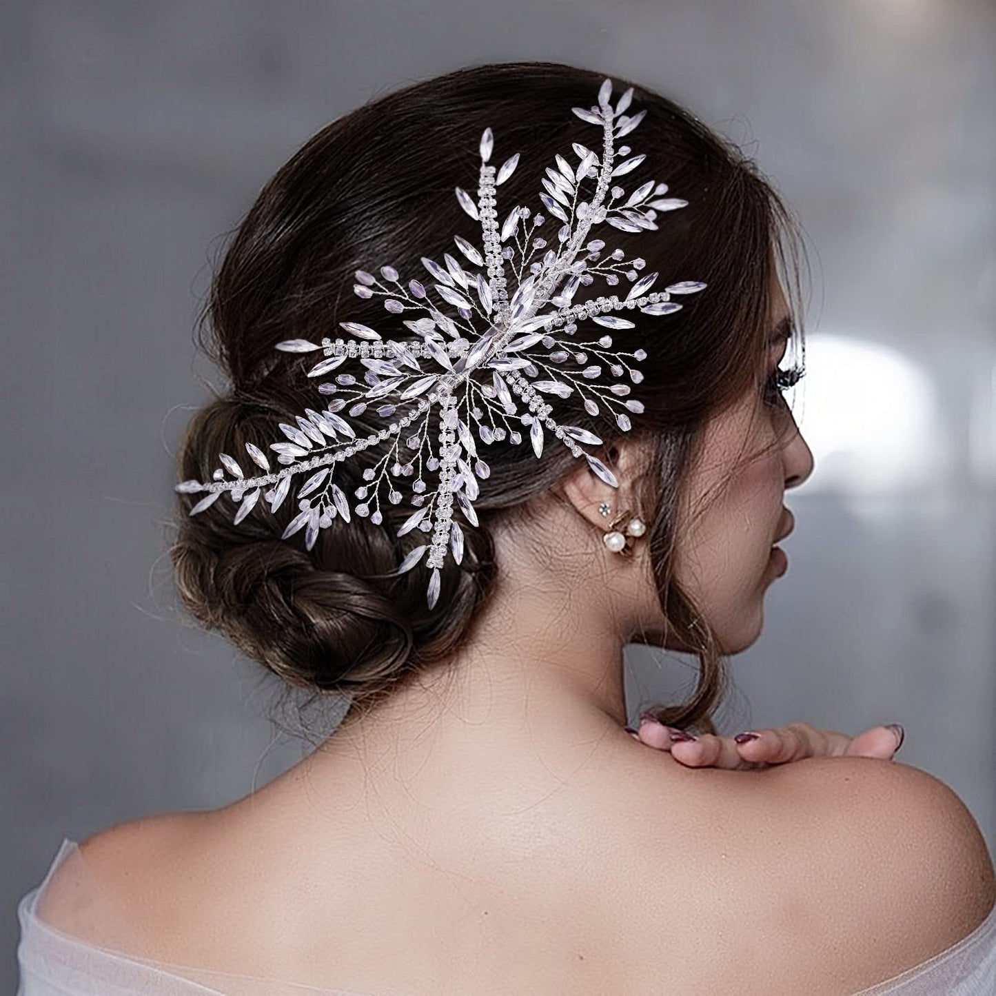 Eiaork Crystal Wedding Headpiece for Bride,Rhinestone Leaf Wedding Hair Clips for Brides,Wedding Hair Accessories for Women