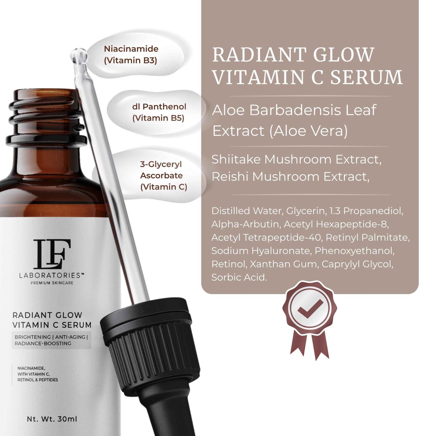 LF Laboratories Radiant Glow Vitamin C Serum with Retinol, Peptides, Niacinamide & Hyaluronic Acid – Brightening & Anti-Aging Face Serum for Dark Spots & Fine Lines – 1 fl oz / 30 ml