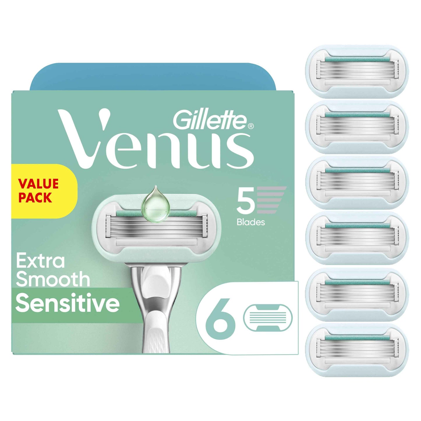 Gillette Venus Extra Smooth Sensitive Womens Razor Blade Refills, 6 Count, Designed for Women with Sensitive Skin, Holiday Gifts for Women