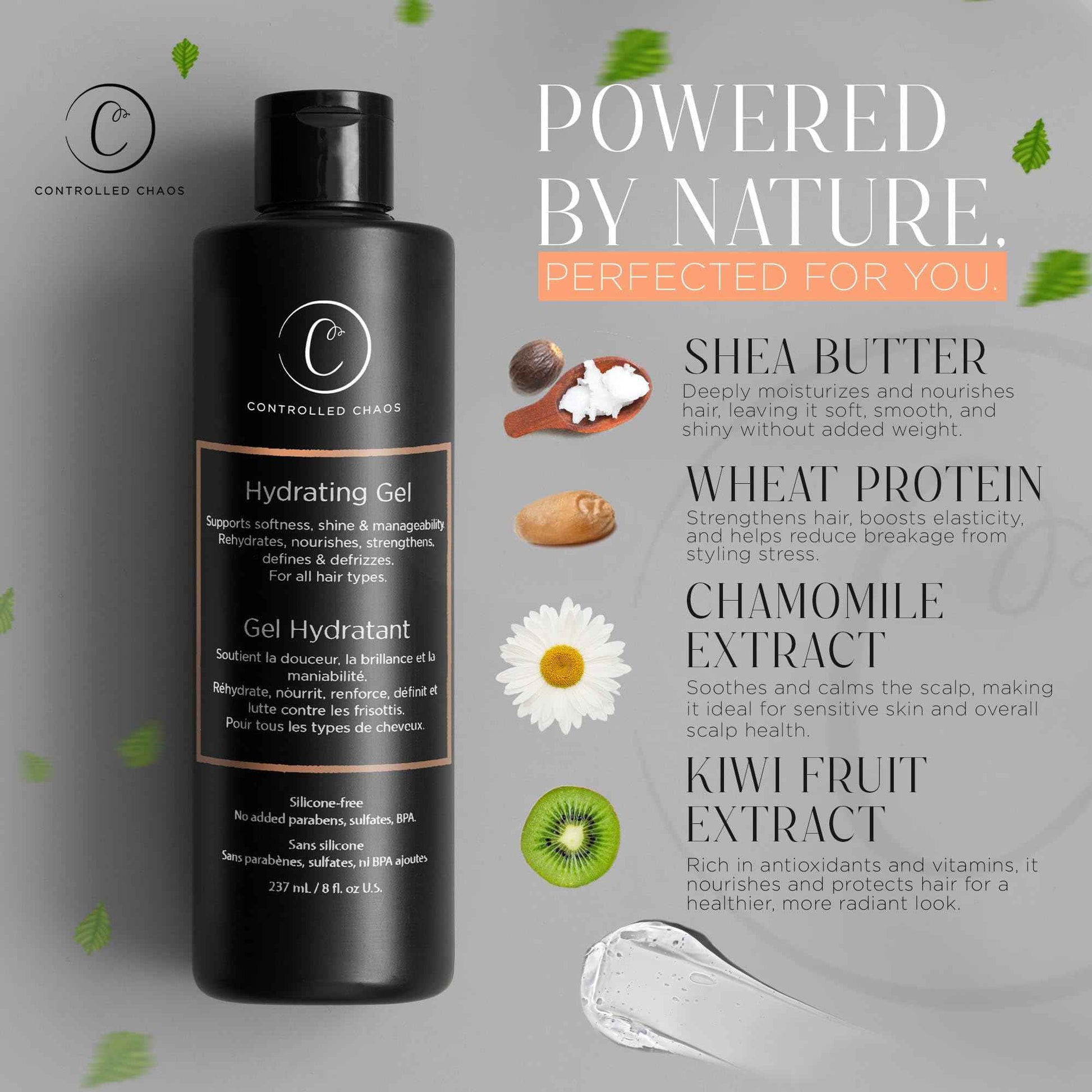 Controlled Chaos Hydrating Styling Gel 8 OZ – Sulfate-Free Curly Hair Gel with Shea Butter and Kiwi Extracts for Definition, Hydration, Shine & Frizz Control, for All Hair Types, Made in USA