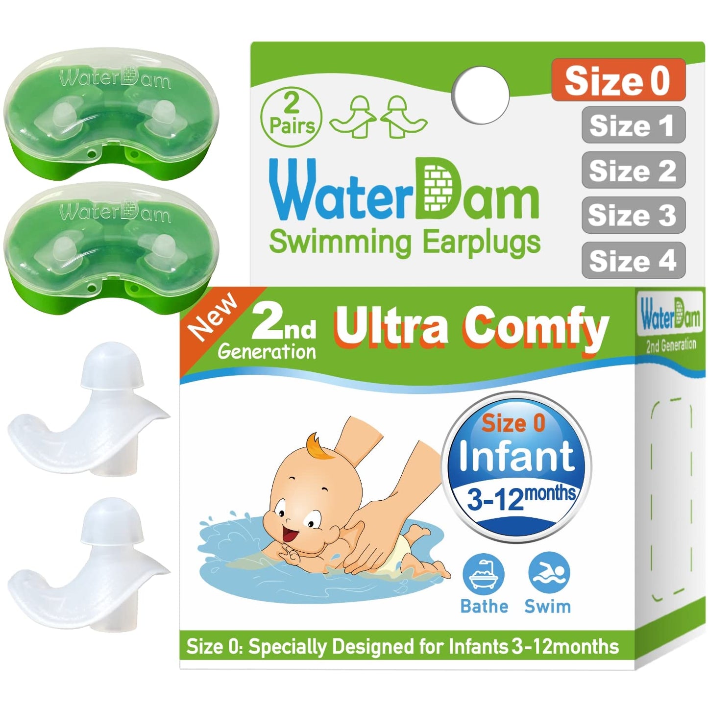 WaterDam Swimming Ear Plugs Great Waterproof Ultra Comfy Earplugs Prevent Swimmer's Ear