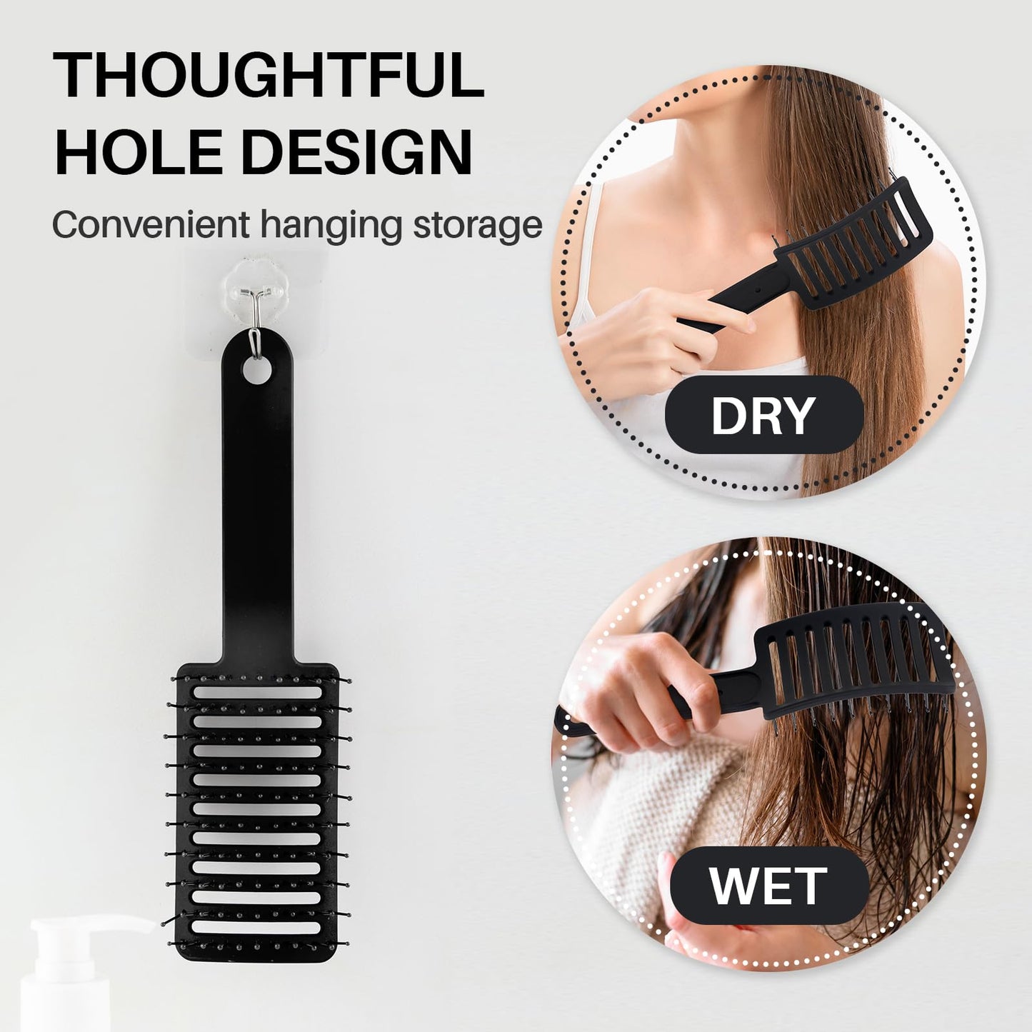 RHOS Curved Vented Hair Brush for Faster Blow Drying/Styling,Paddle Vented Brush for Women&Men-Styling Brush with Nylon Bristles for Curly,Thick,Bangs,Wet and Dry Hair(Black)