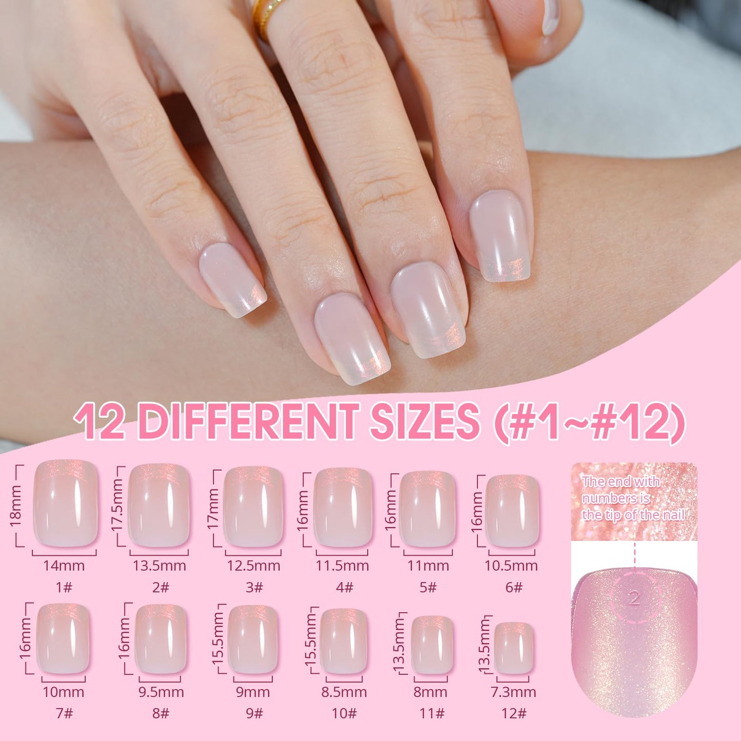 Chrome French Tip Press on Nails Short 5 Styles, Jofay Fashion 120Pcs Salon-Like Acrylic Fake Nails with Mermaid Pearl Chrome Gold Foil End Designs, Glossy & Natural Glue on Nails Set F