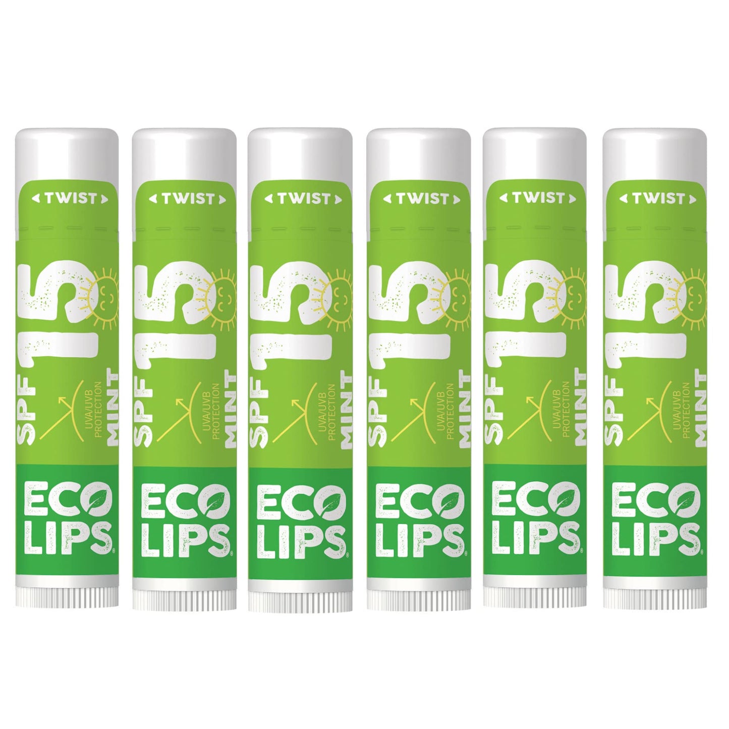 Eco Lips Classic Mint Broad Spectrum Sunscreen Lip Balm 6-Pack - 100% Plastic-Free Plant Pod Packaging - Made in USA