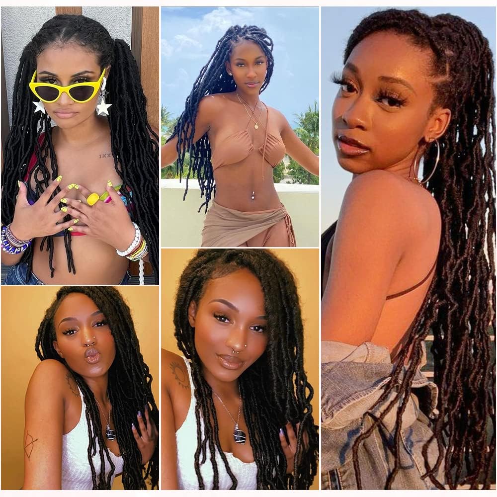 Umylar Faux Locs Crochet Hair 18 Inch Soft Locs Crochet Hair 7 Packs Extensible Pre Looped Faux Locs Crochet Hair For Black Women Synthetic Hair Extension(18 Inch, 1B#)