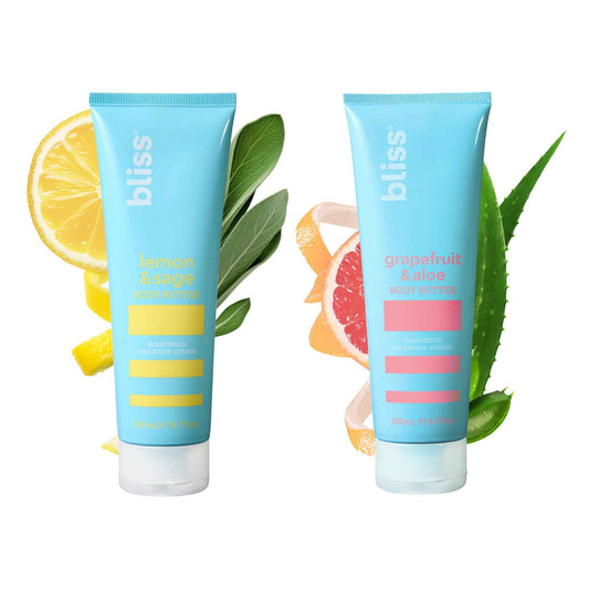 Bliss Body Butters Duo Lemon and Sage Body Butter and Grapefruit and Aloe - Maximum Moisture Cream - 6.7 Fl Oz Lotion for Dry Skin - Long-Lasting Moisturizer- Vegan and Cruelty-Free