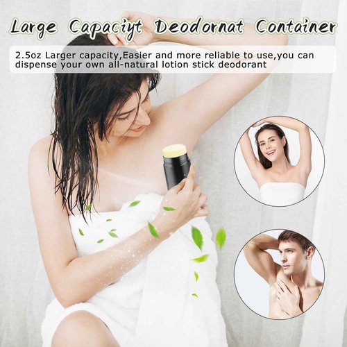 DMuuuDM 12 Pack 2.5 oz/75ml Plastic Deodorant Container,Empty Round Twist-Up Bottom Filling Stick Tube for Deodorant,Solid Lotion Bar,Body Balm,Soap Stick,Sunscreen-UPSIDE DOWN FILLING (Black)