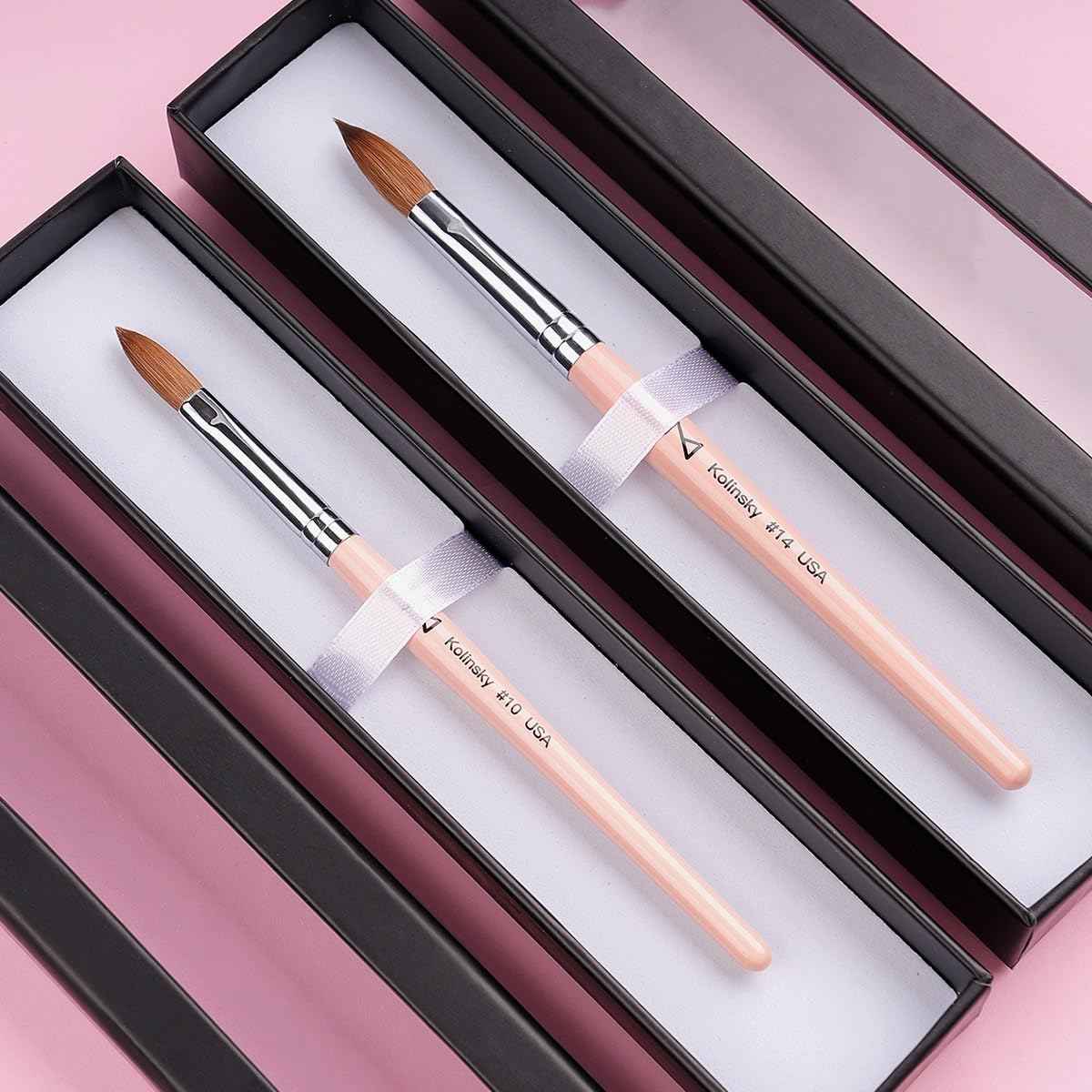 M – Majesti Pink 100% Kolinsky Acrylic Nail Brush | Professional Acrylic Sculpting & Application Brush | Handcrafted Premium Nail Art Tool for Nail Technicians (#14)