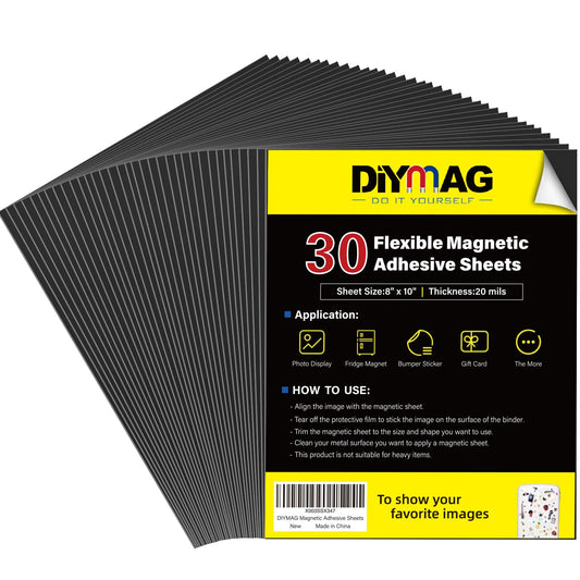 DIYMAG 30Pack Magnetic Adhesive Sheets, Magnetic Sheets with Adhesive Backing, 8x10 Inch Flexible Magnet Sheets for Crafts Photos and Die Storage Easy to Cut