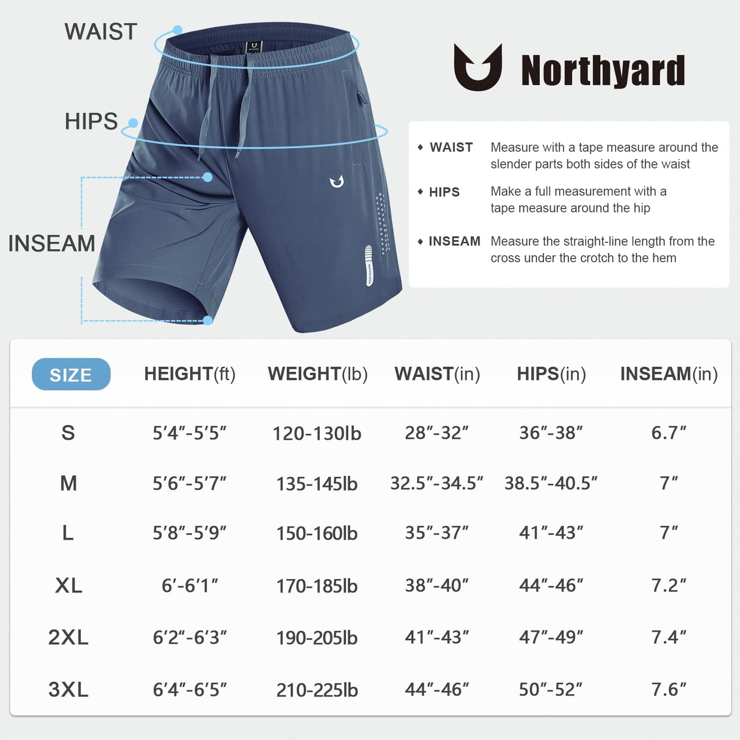 NORTHYARD Men's Athletic Running Shorts Quick Dry Workout Shorts 7"/ 5"/ 9" Lightweight Sports Gym Basketball Shorts Hiking Exercise FEDERALBLUE S