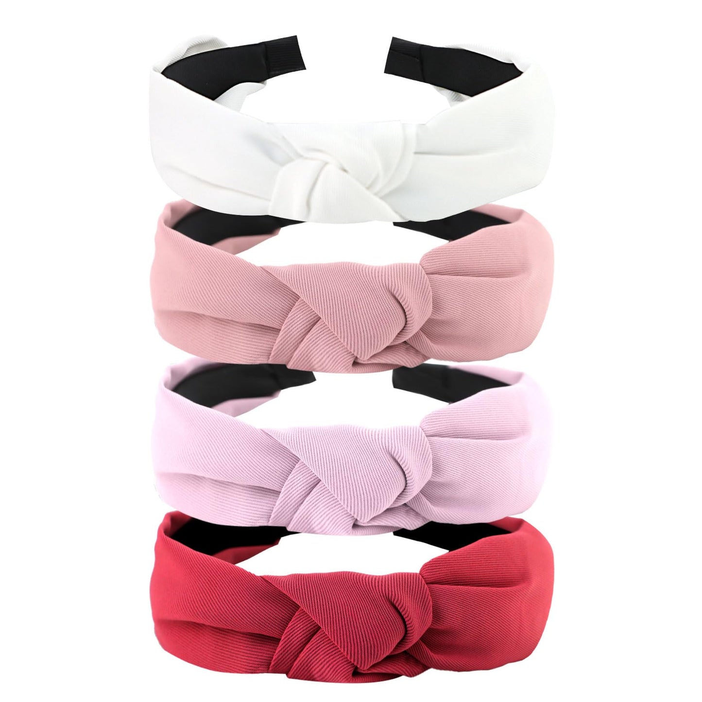 YISSION Hairband - 4Pcs Knotted Headbands for Women and Girls in 4 Colors, Non Slip Wide Head Band, Top Knot Headband for Women - Pink, Purple, Red, White